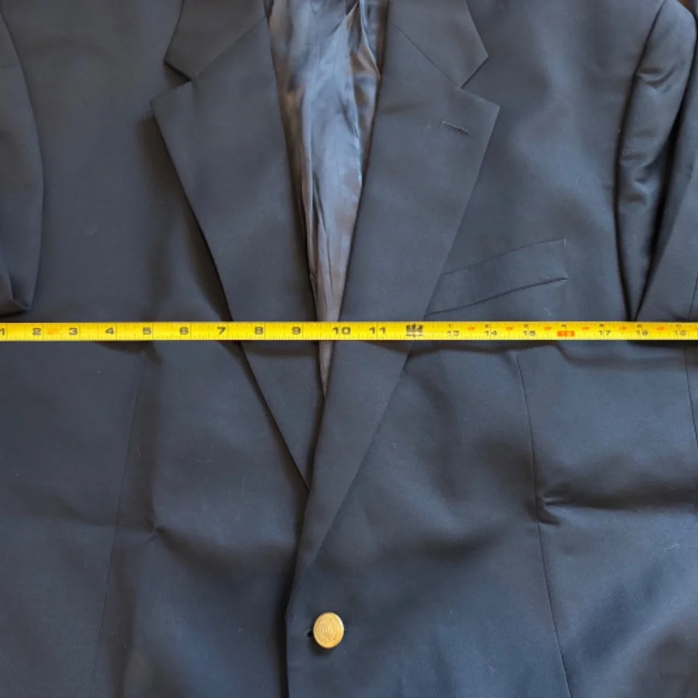 Ralph Lauren Blazer Sports Coat 100% Wool‎ Navy Blue Gold Button Suit Jacket 46L